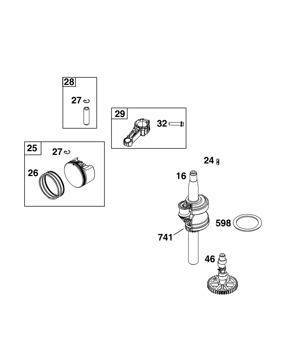 Crankshaft Group Diagram and Parts List for 093J02-0166-F1 020000 - 09Z999 Briggs and Stratton Engine